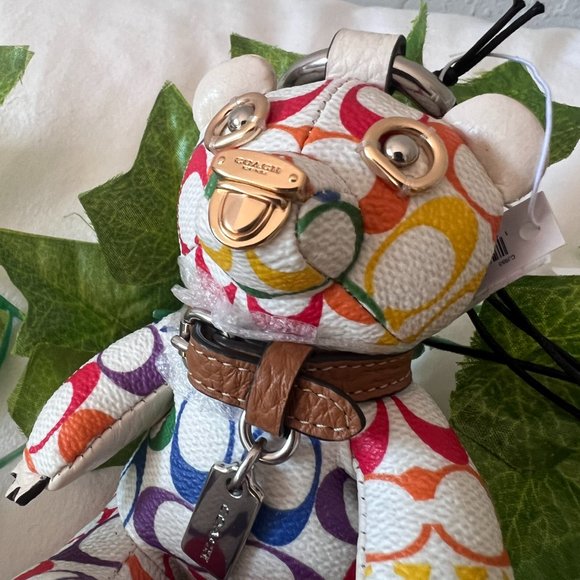 Bear Bag Charm In Rainbow Signature Canvas coach cj953 - Picture 5 of 7